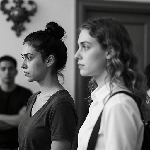 Black and White Profile of Two Women with Intense Expressions