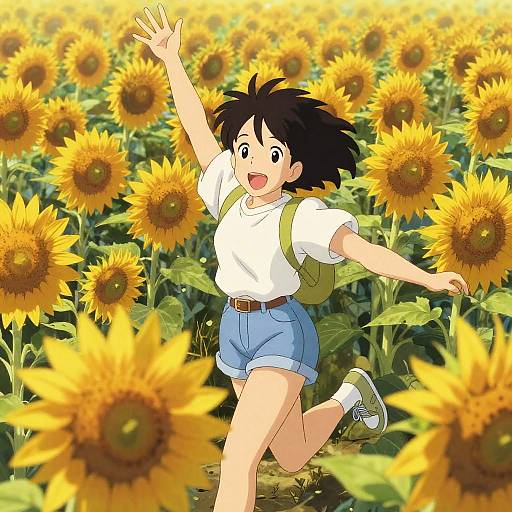 Anime Girl in Sunflower Hills