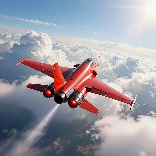 Futuristic Red Jet in Blue Sky