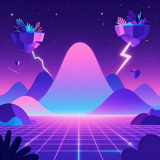 Trillwave Neon Landscape with Floating Islands