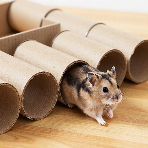 Grey Hamster Navigating Cardboard Maze