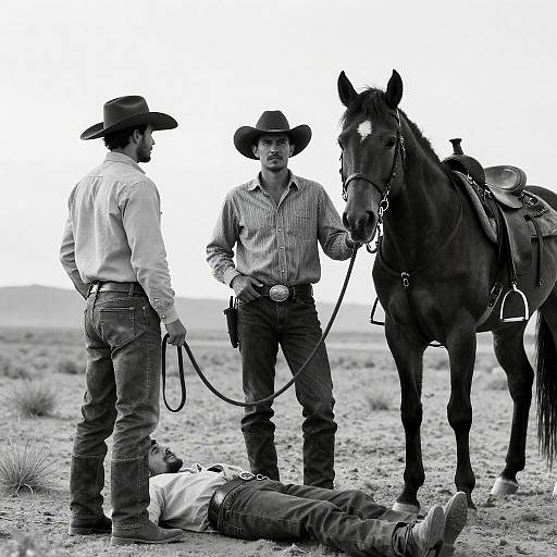 Cowboys with Horse in Desert