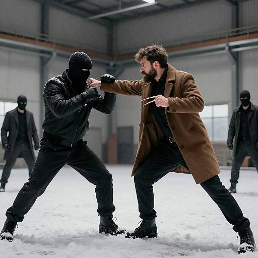 Intense Snowy Warehouse Fight Scene