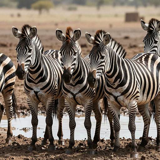 Zebras Gathered by Muddy Waterhole