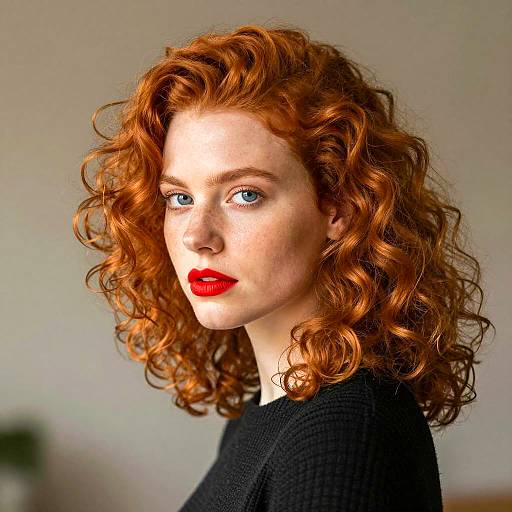 Portrait of Red-Haired Woman with Curly Hair