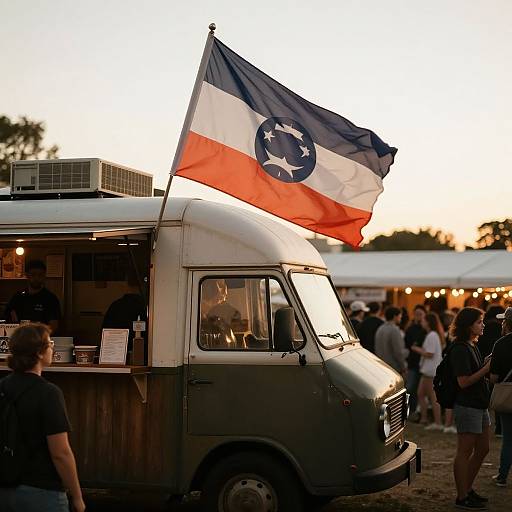 Rustic Food Truck with Fluttering Flag