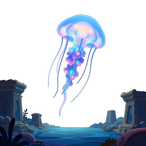 Luminous Jellyfish Beast Over Abyss