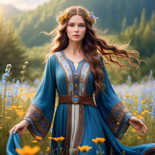 Enchanting Female Druid in Blooming Meadow Enchanting Female Druid in Blooming Meadow