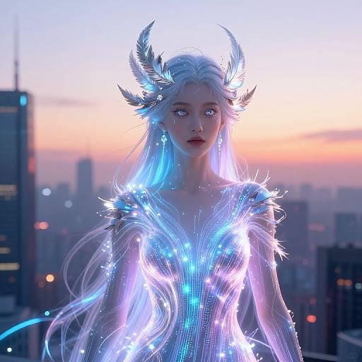 Futuristic AI Goddess at Dawn