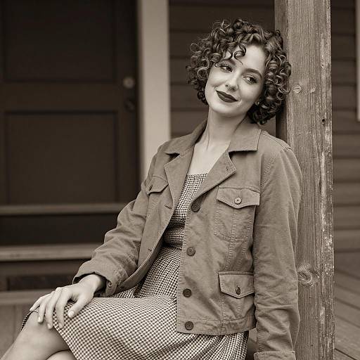 Vintage Portrait of Woman on Porch