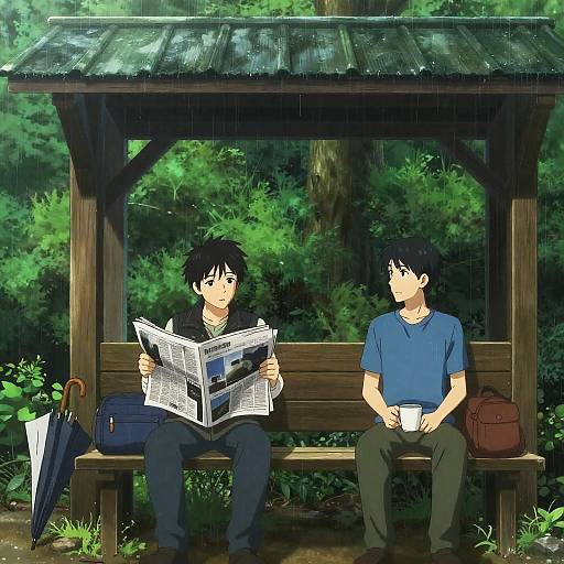 Rainy Day Chat in a Forest