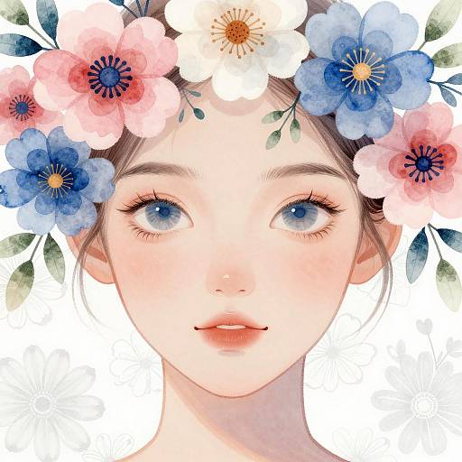 Calm Woman Surrounded by Colorful Flowers