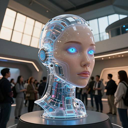 Futuristic Cyberpunk AI Museum Scene