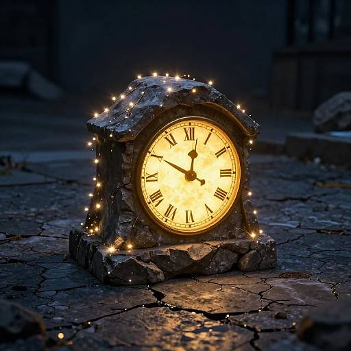 Glowing Golden Clock on Stone