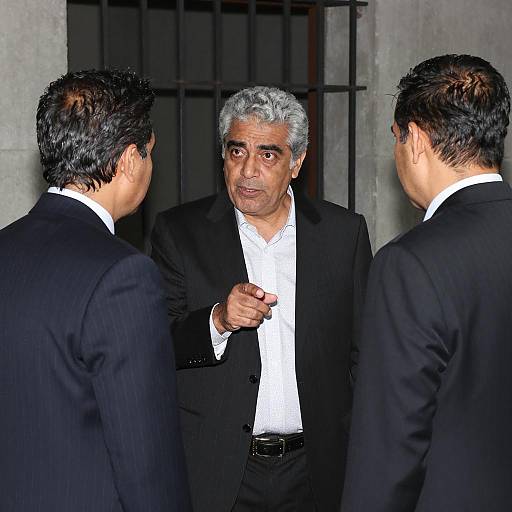 Middle-aged Man Pointing During Conversation Indoors