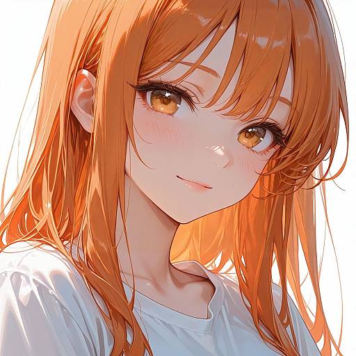 Anime Girl with Orange Hair and White Shirt