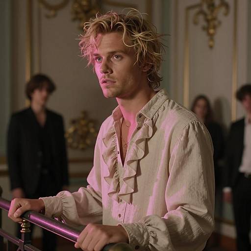 Blonde Man in Dim Light with Ruffles