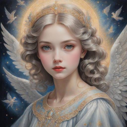 Angel Girl with Glowing Halo and Wings