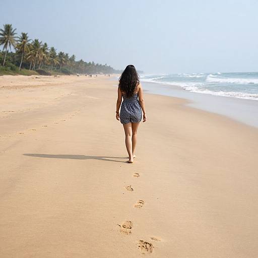 Woman Walking on Deserted Beach