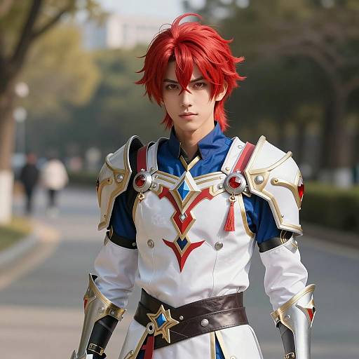 Anime-Style Young Man in Detailed Fantasy Armor