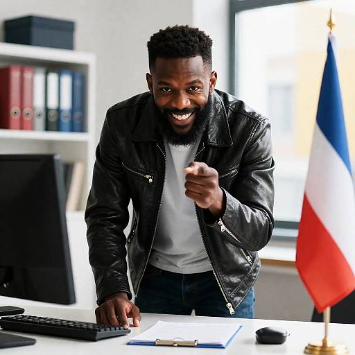 Confident Bearded Man in Office Setting