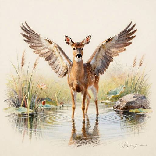 Pastel Deer Fawn at Dawn Creek