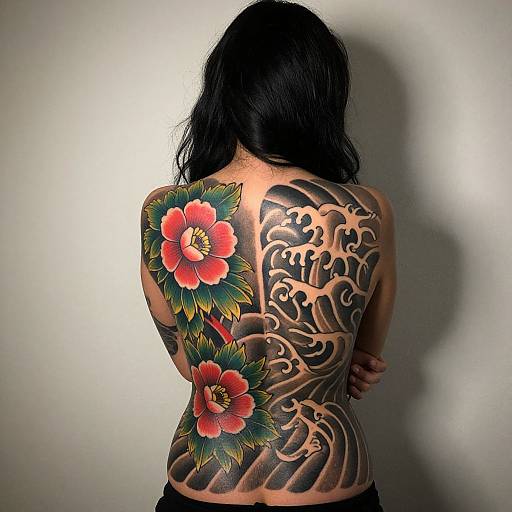Woman's Vibrant Back Tattoo Portrait