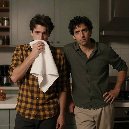 Intense Portraits in a Dim Kitchen