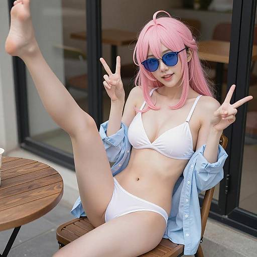 Playful Pink-Haired Anime Woman