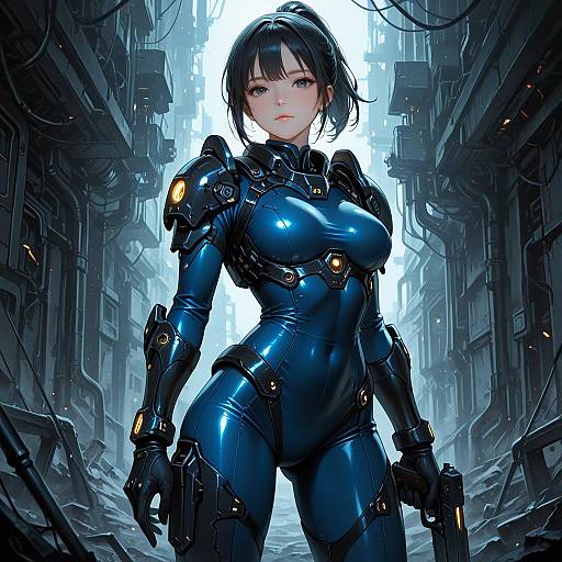 Futuristic Woman in Blue Power Armor