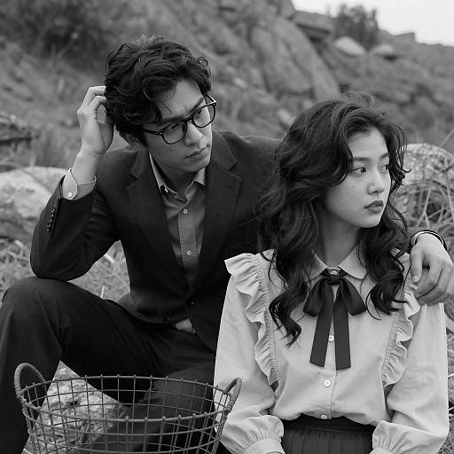 Black and White Portrait of Couple Outdoors