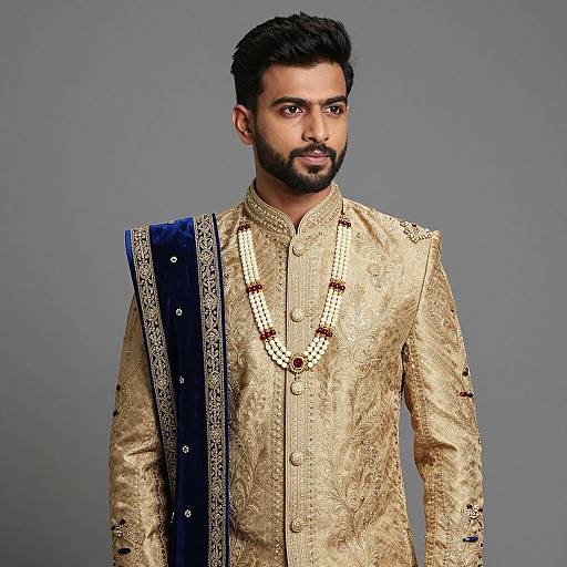 Indian Groom in Traditional Gold Sherwani