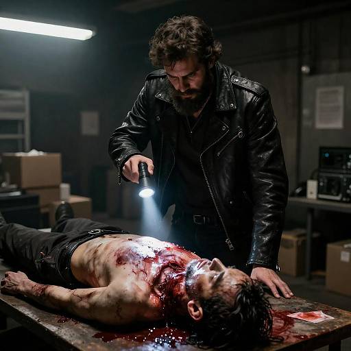 Bearded Man in Grimy Room Scene