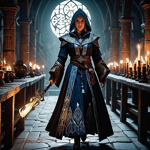 Female Mage in Arcane Robe with Flaming Staff