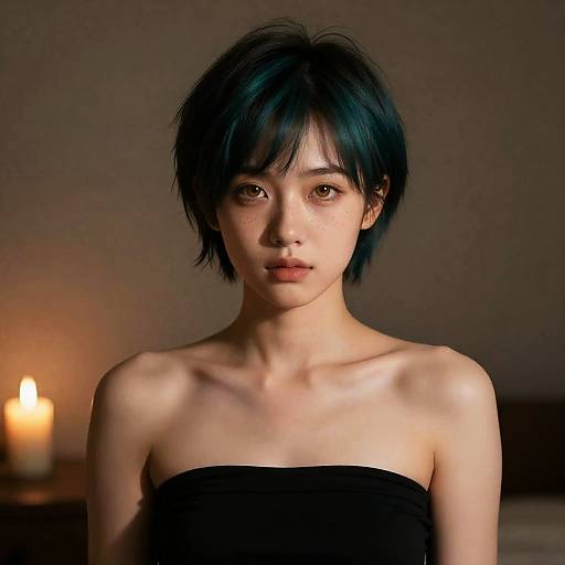 Portrait of Young Woman with Teal Highlights