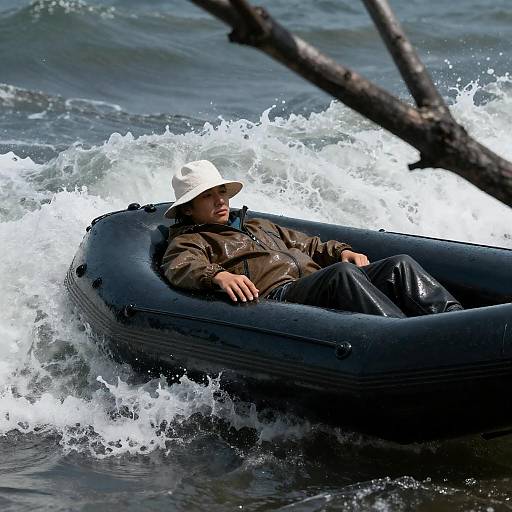 Person on Raft in Stormy Sea
