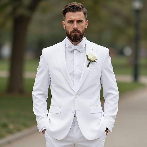 Handsome Man in White Suit Outdoors