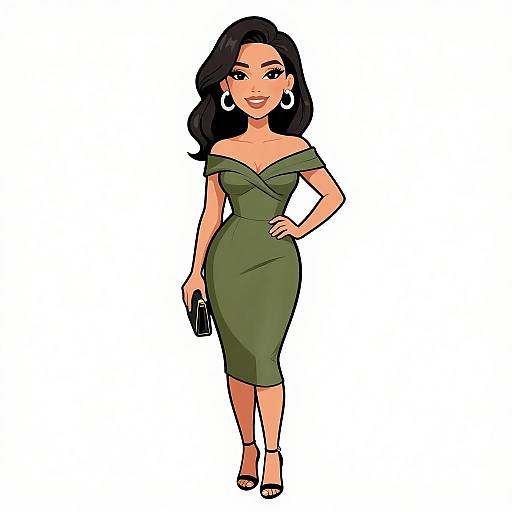 Chic Woman in Olive Green Dress