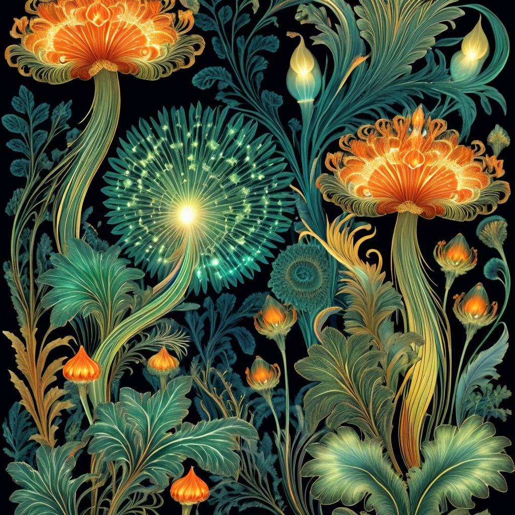 Fantasy Botanical Art: Phoenix and Mushrooms