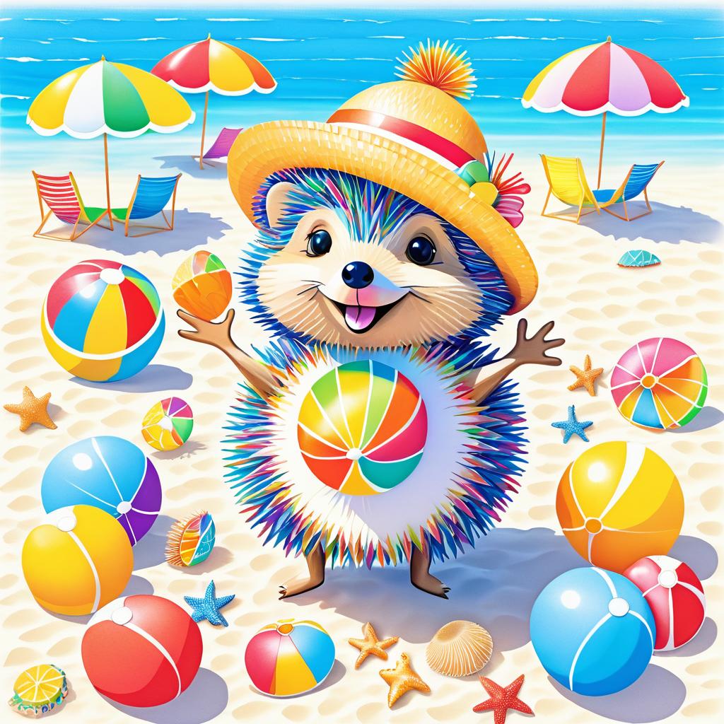 Cheerful Hedgehog Enjoying a Beach Day