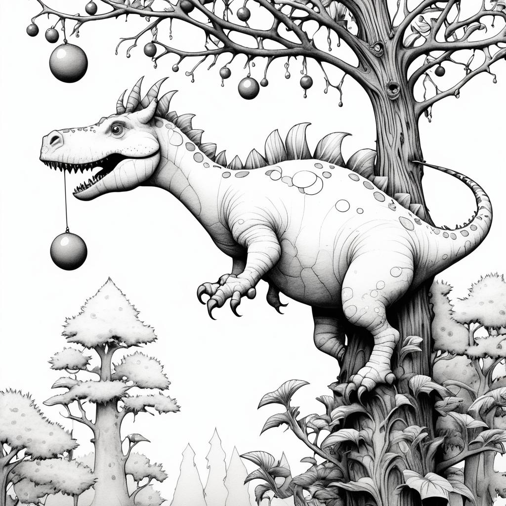 Whimsical Dinosaur Climbing Gumdrop Tree