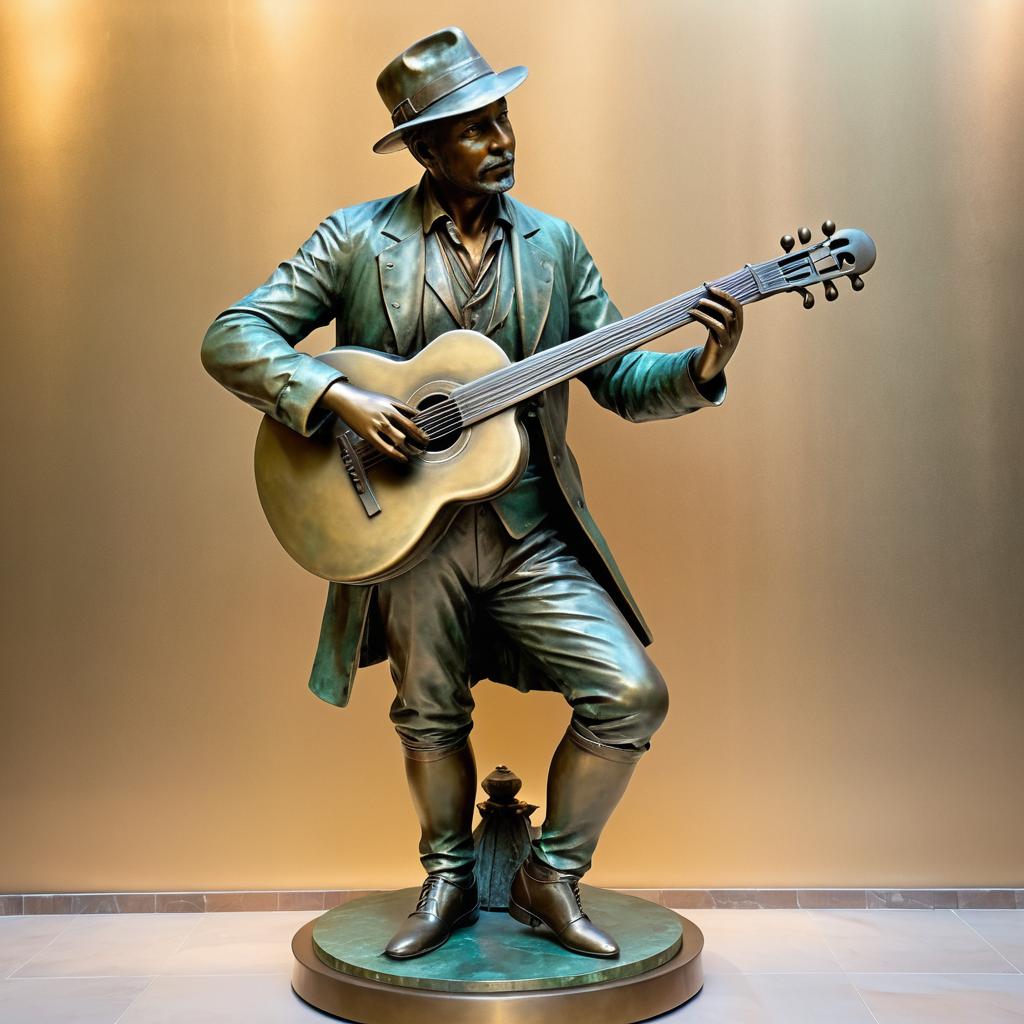 Charming Musician: Bronze Patina Sculpture