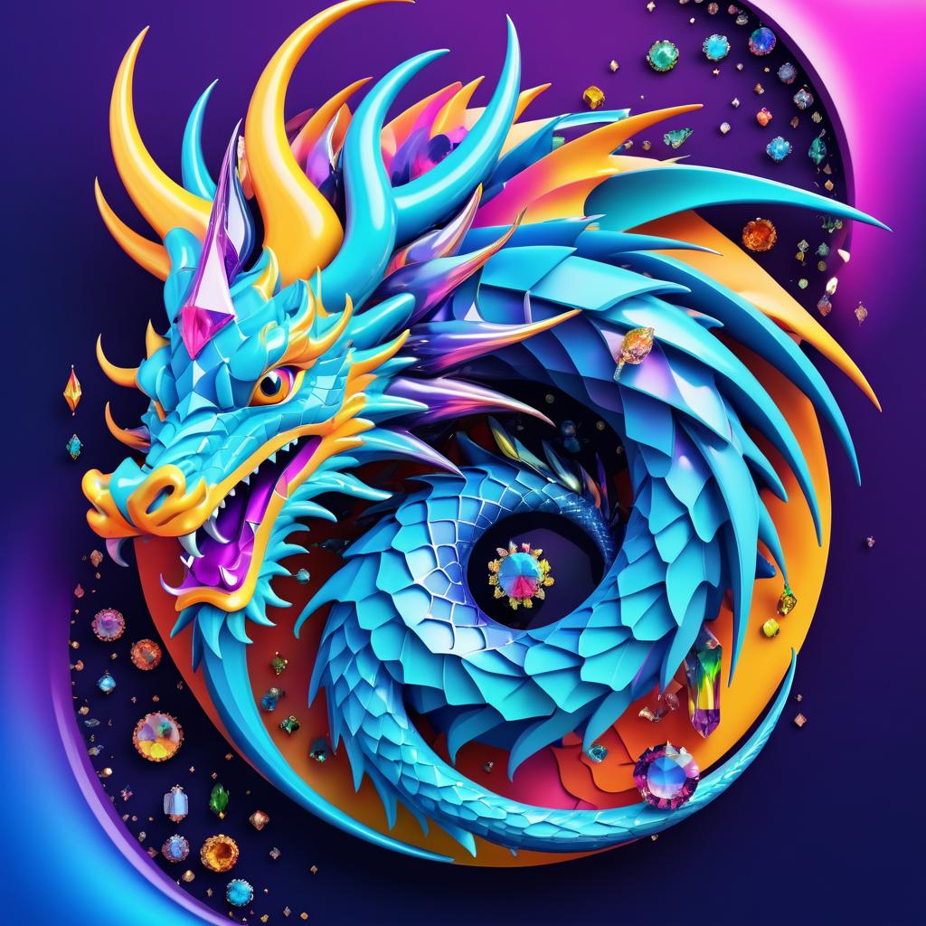 Surreal Dragon and Crystals Art Logo