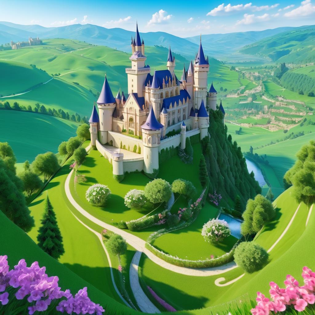 Aerial Fantasy Castle in Lush Valley