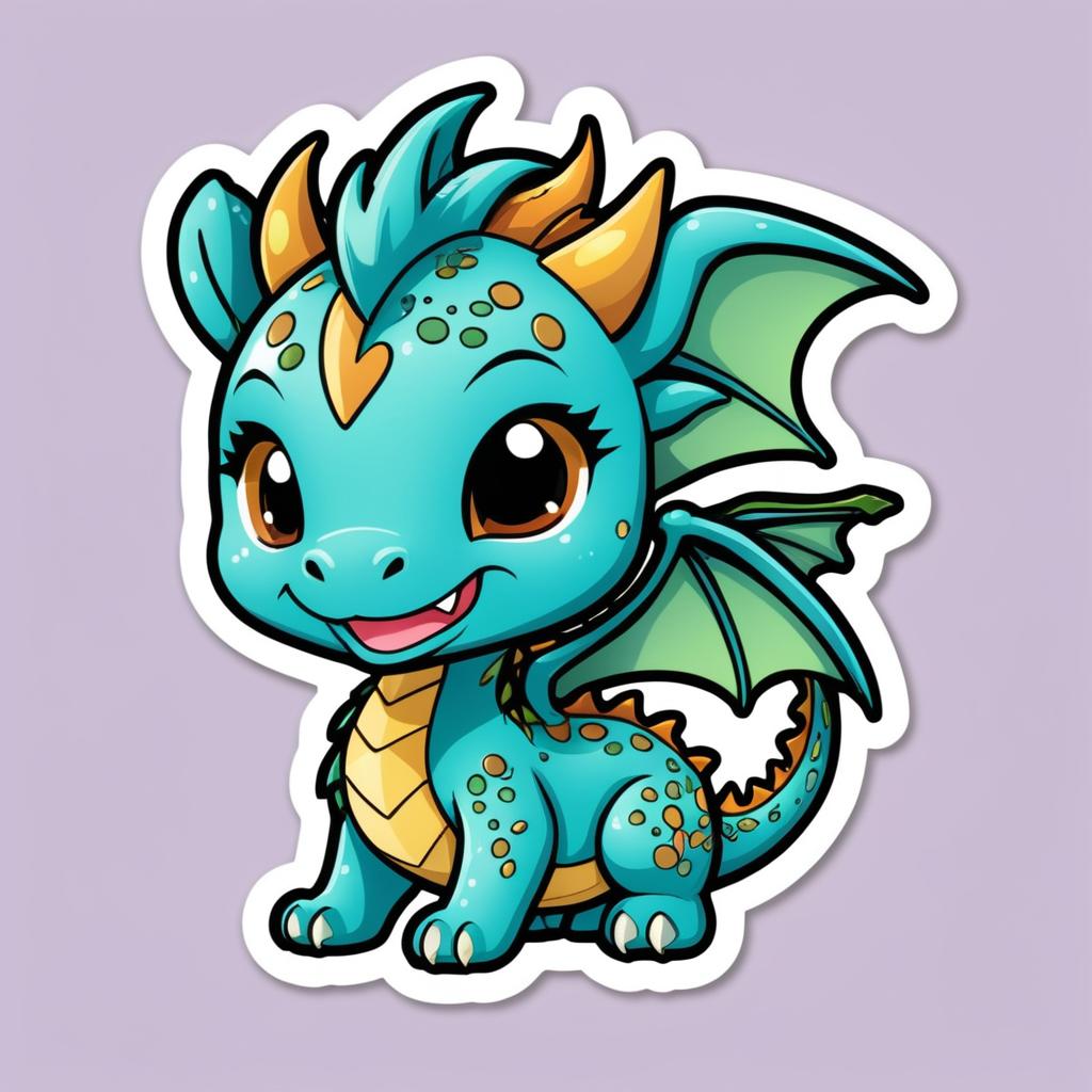 Kawaii Patina Dragon Sticker Design