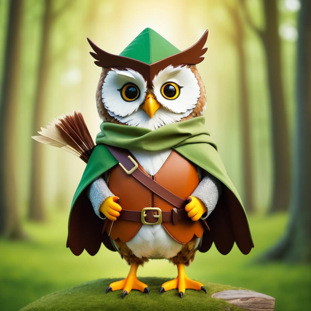 Whimsical Owl as Robin Hood Pose