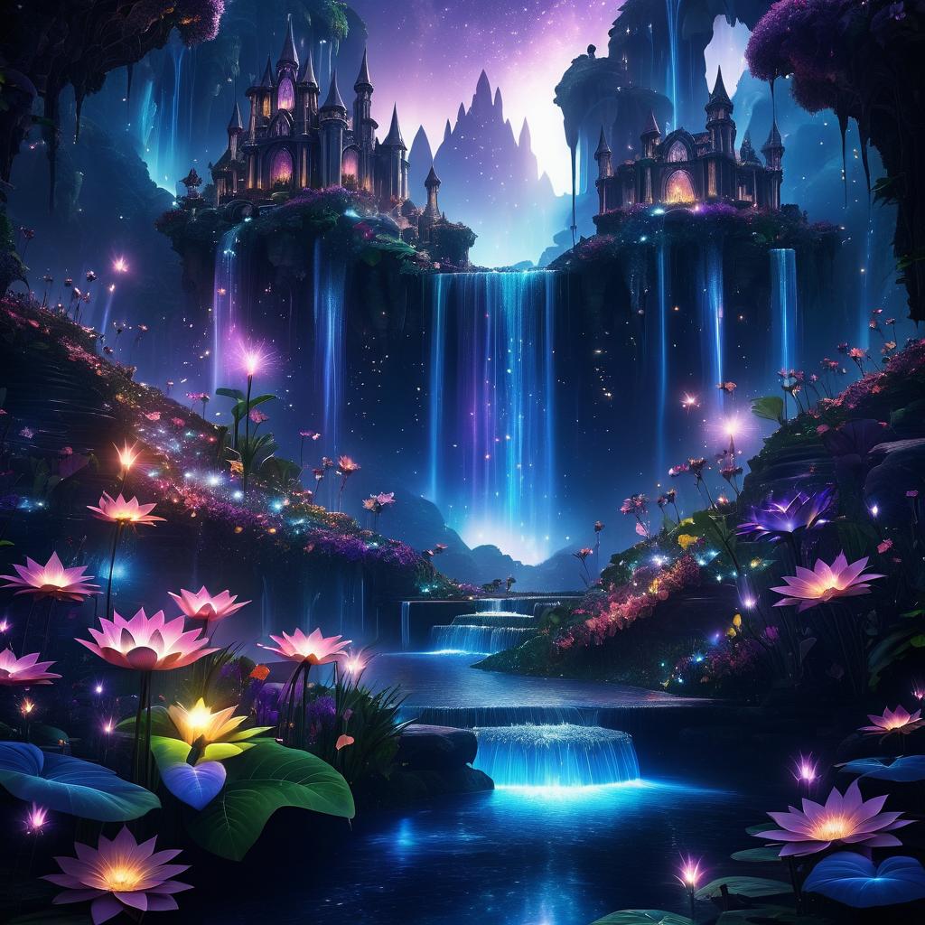 Mystical Valley with Fairy and Waterfall