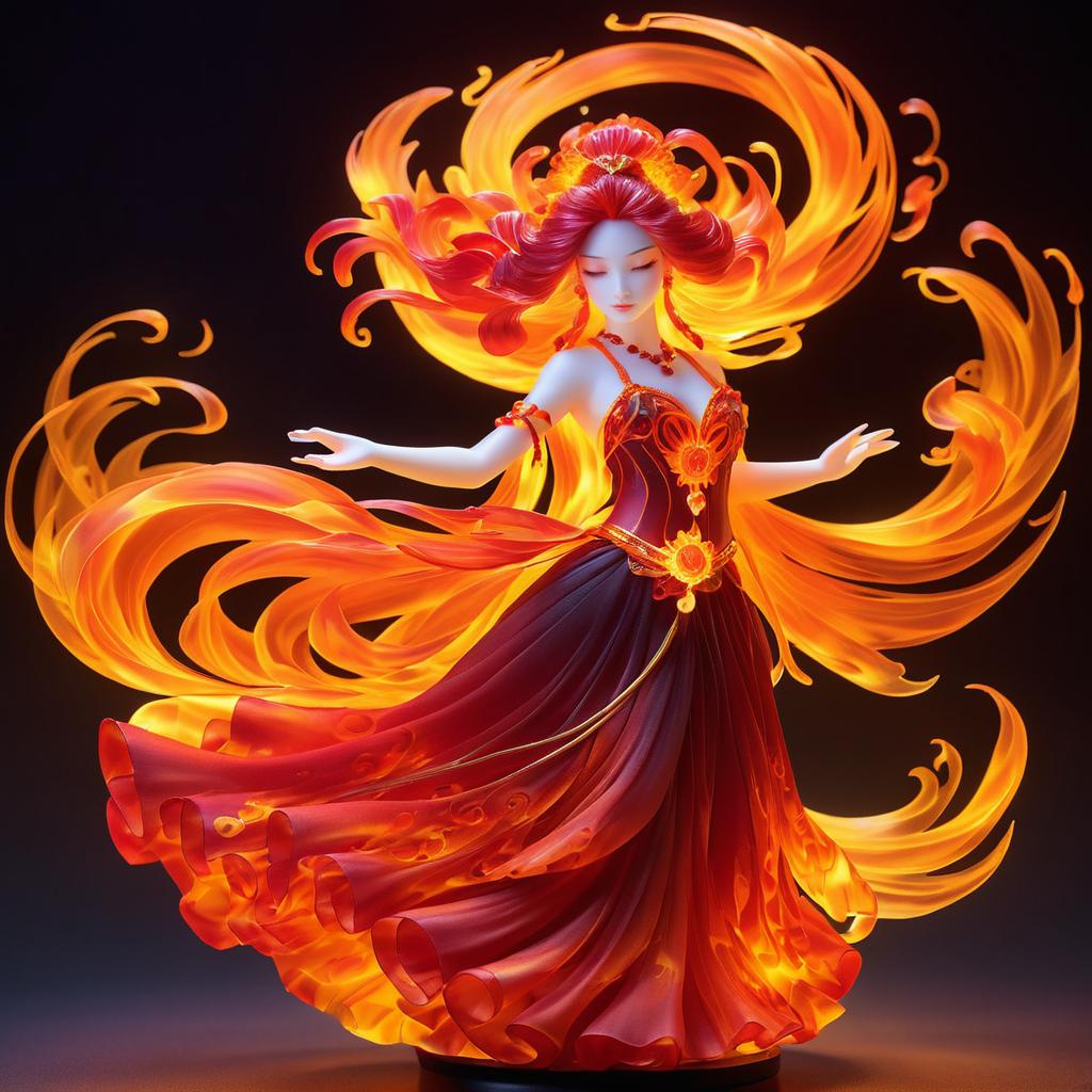 Radiant Fire Spirit in Flowing Silk