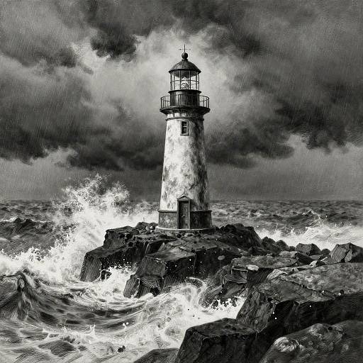 Charcoal Lighthouse on Stormy Coastline