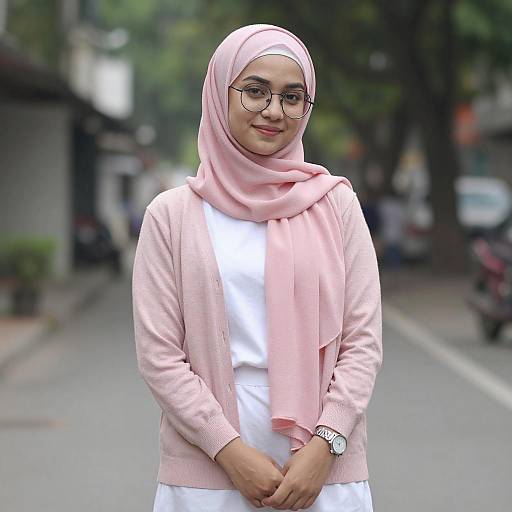 Young Woman in Pink Hijab Outdoors